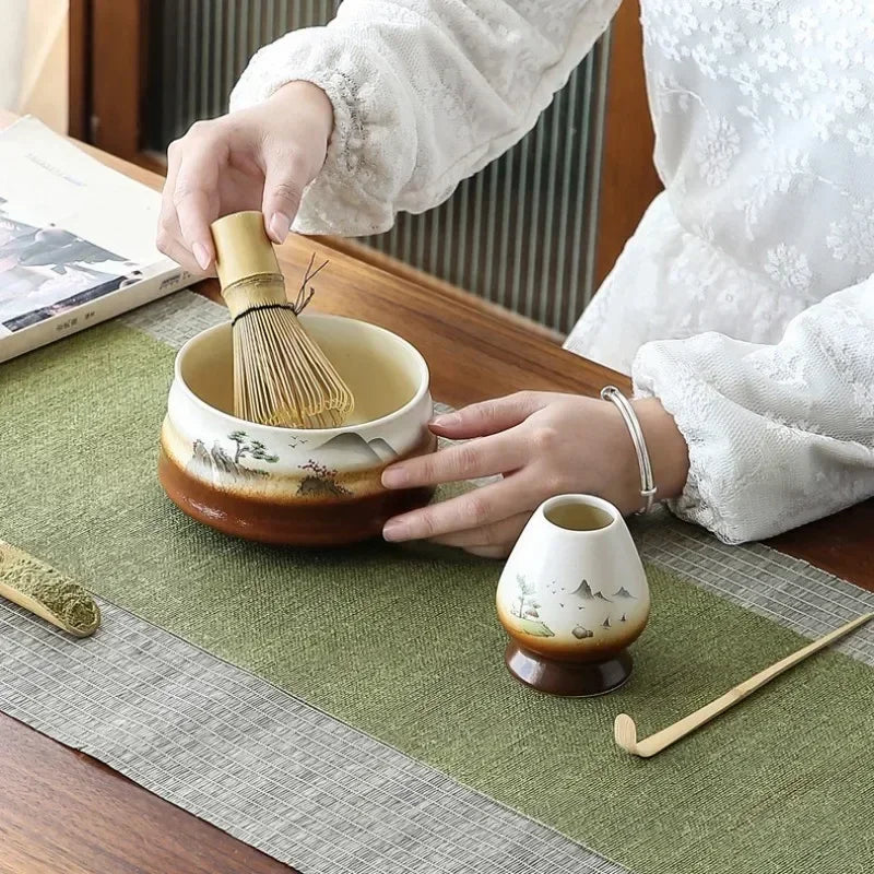 Faraway Mountain Matcha Set Ceramic Kiln-Formed Teaware Accessories Matcha Bowl Bamboo Stirrer Traditional Tea Culture Kit Gifts