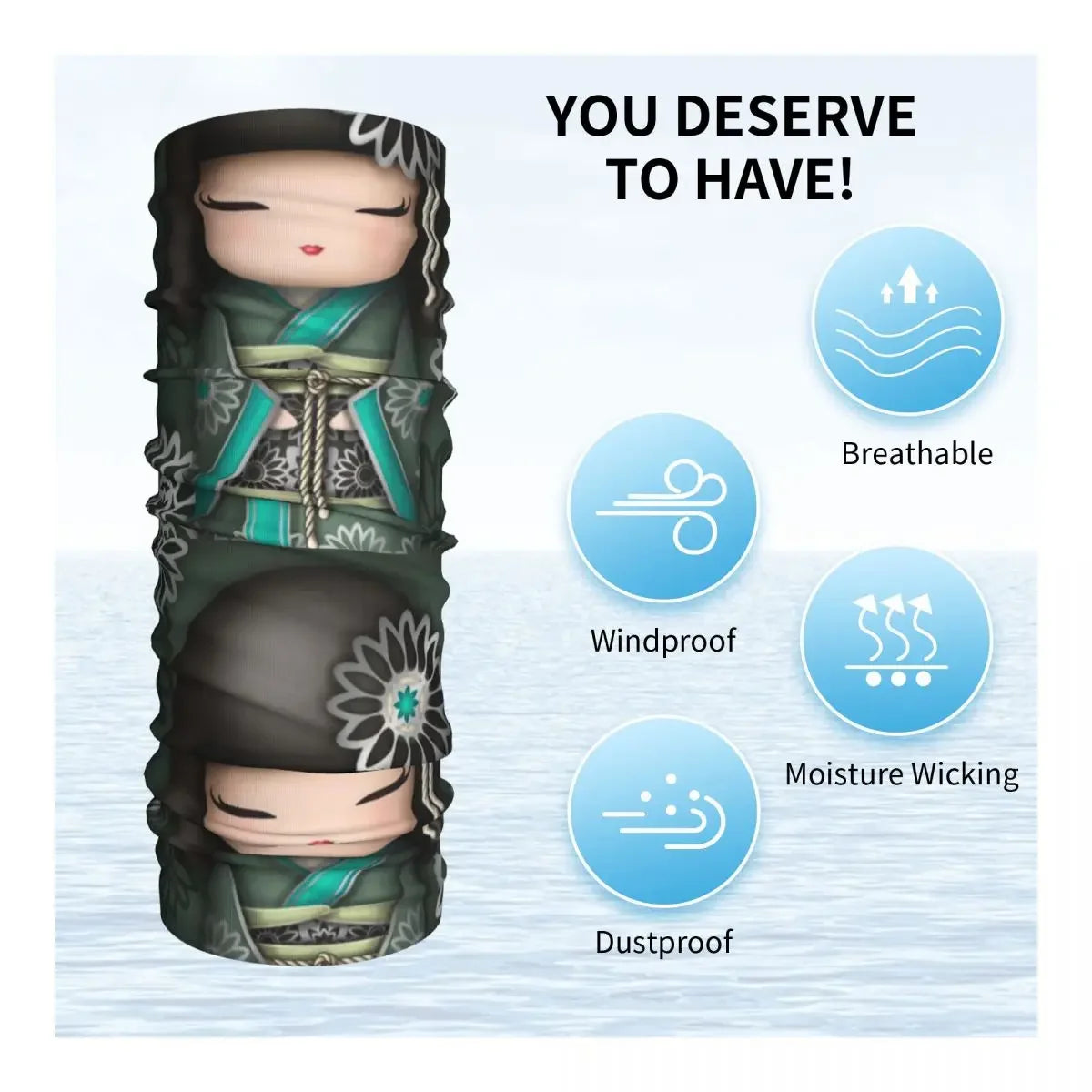 Custom Japanese Girl Sakura Kokeshi Doll Bandana Neck Gaiter for Hiking Camping Men Women Wrap Scarf Balaclava Warmer