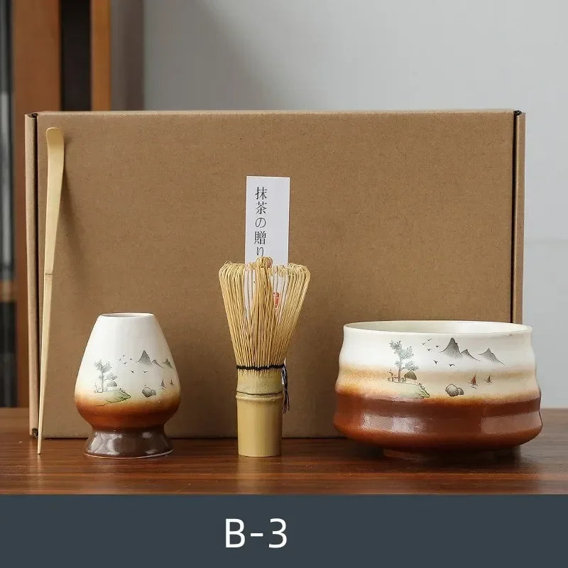 Faraway Mountain Matcha Set Ceramic Kiln-Formed Teaware Accessories Matcha Bowl Bamboo Stirrer Traditional Tea Culture Kit Gifts