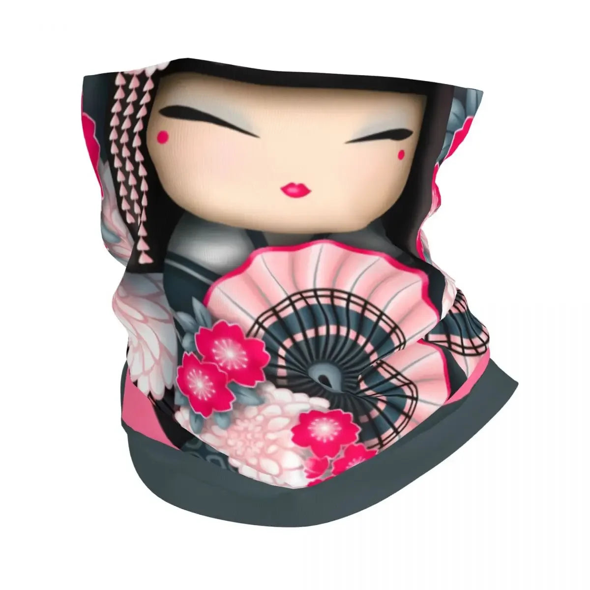 Custom Japanese Girl Sakura Kokeshi Doll Bandana Neck Gaiter for Hiking Camping Men Women Wrap Scarf Balaclava Warmer