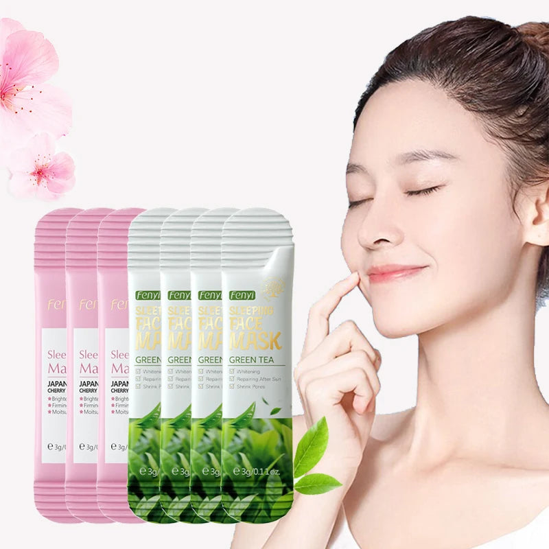7pcs Cherry Blossoms Green Tea Centella Moisturizing Sleeping Mask Individual Packaging Nourishing Repair Skin Barrier Face Mask