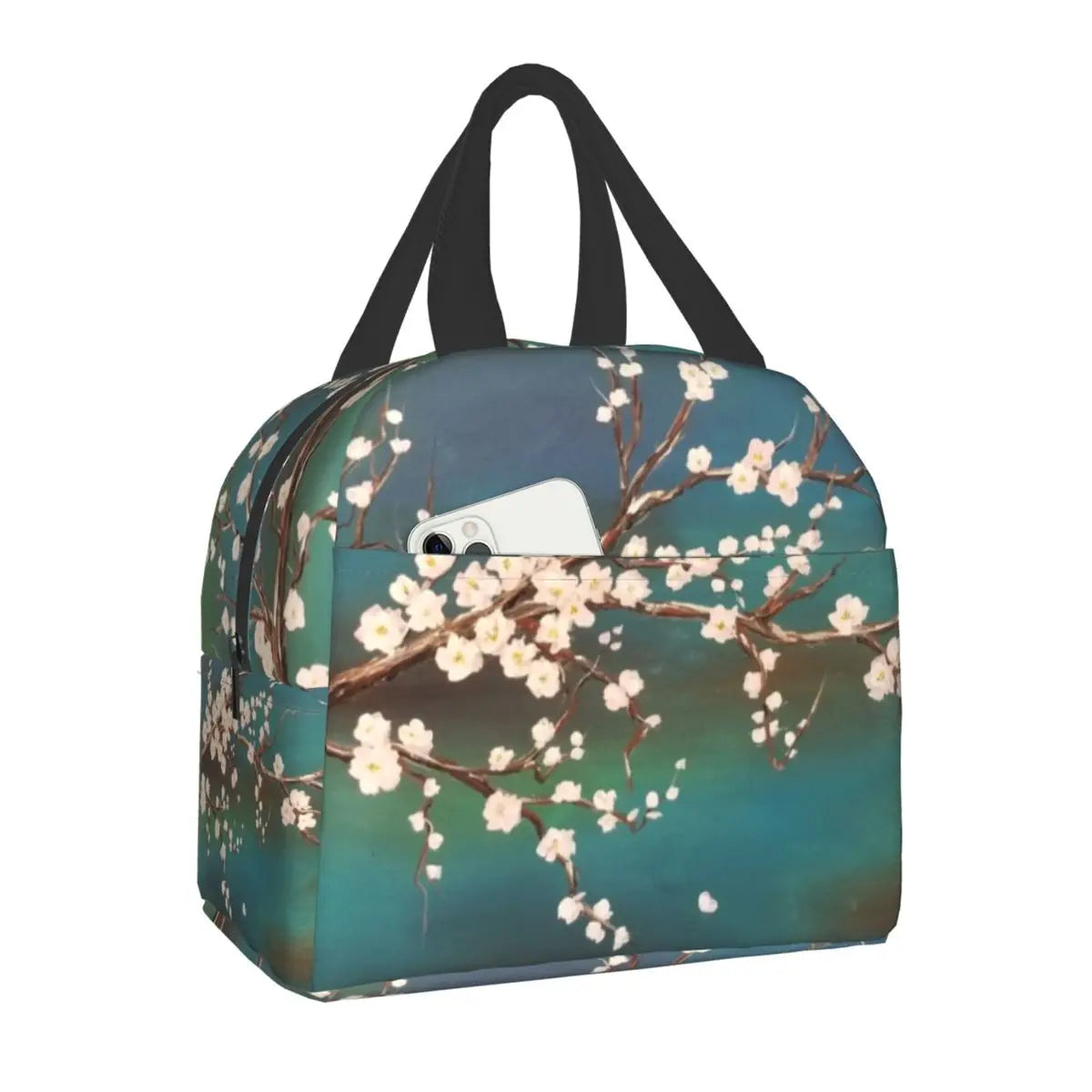 Japanese Sakura Cherry Blossoms Insulated Lunch Bags for Women Resuable Thermal Cooler Flowers Bento Box Kids School Children