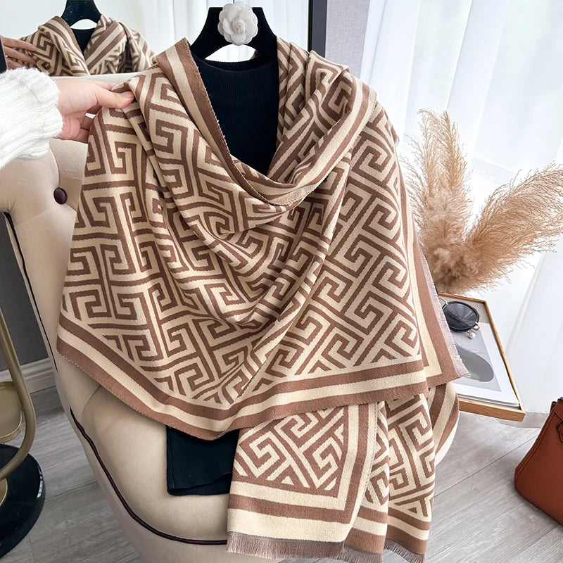 Winter new women's luxury brand cashmere scarf thick warm shawl scarf plaid jacquard soft women's shawl Bufanda shawl scarf