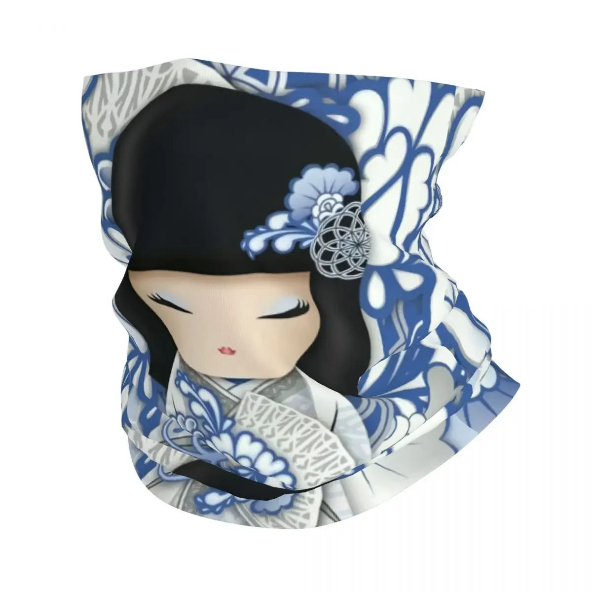 Custom Japanese Girl Sakura Kokeshi Doll Bandana Neck Gaiter for Hiking Camping Men Women Wrap Scarf Balaclava Warmer