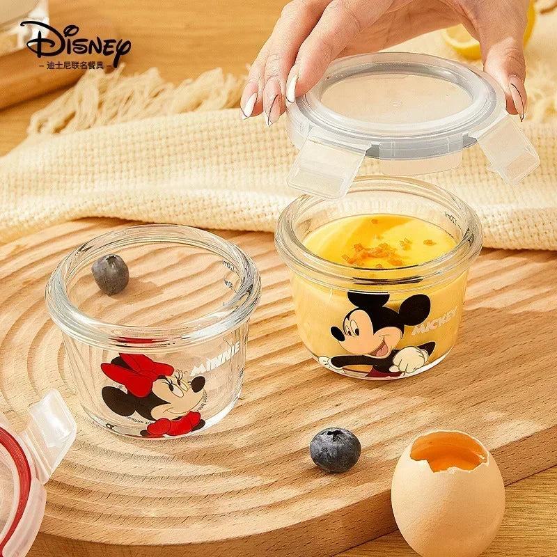 Disney Mickey Mouse Cartoon Glass Lunch Box Cartoon Donald Duck Pattern with Lid Soup Bowl Kawaii Anime Accessories Fruit Box