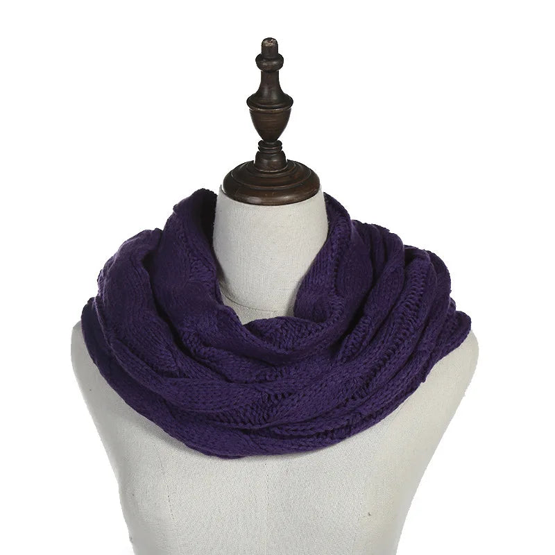 New women solid color cable knitting wool snood infinity scarf winter neck warmer cowl collar circle scarves AC041