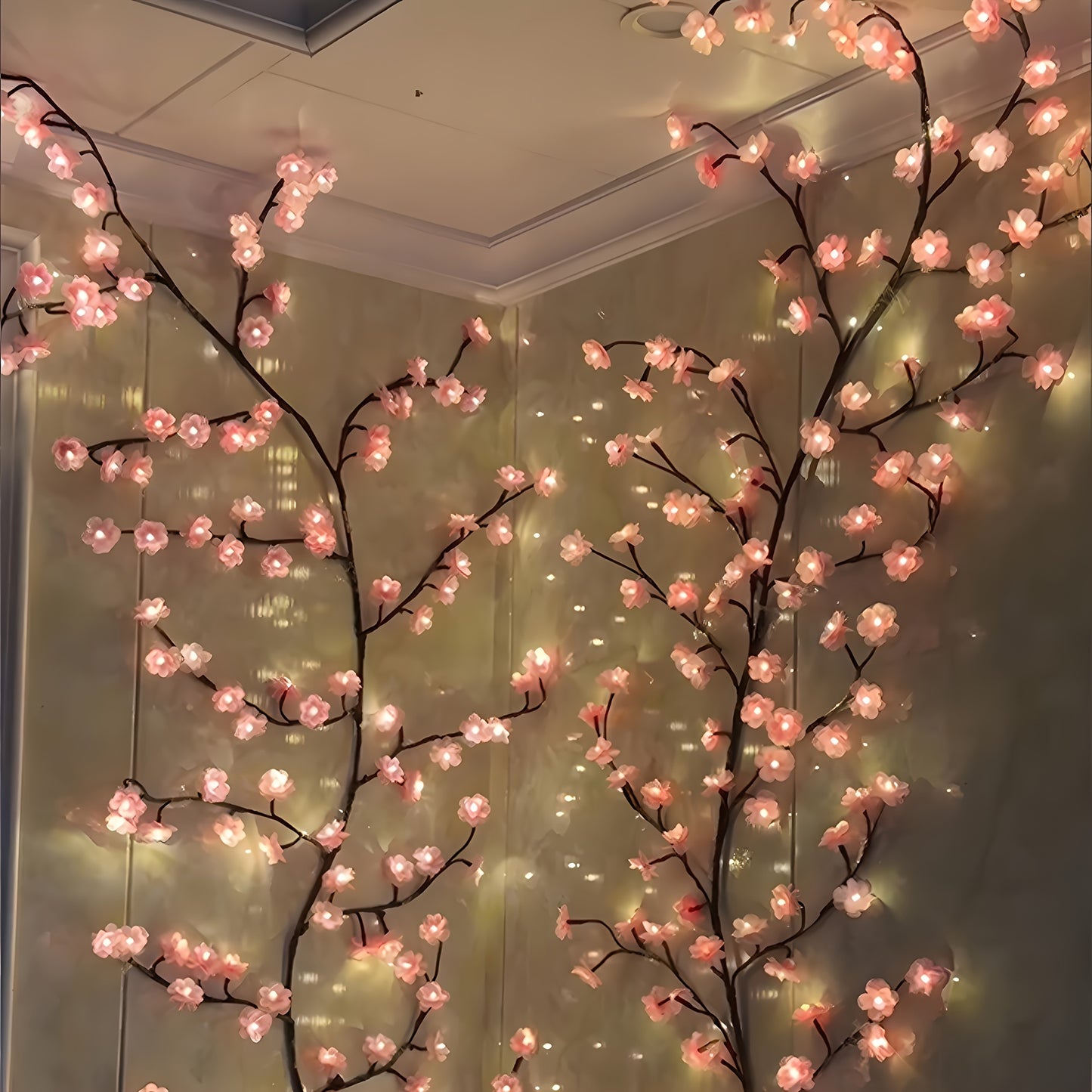 96LED Cherry Blossom Under-Cabinet Lights - USB Powered, 74.8inch Pink Sakura Fairy Lights for Home and Party Decoration, Plastic LED Strip with No Battery Required for Bedroom, Living Room Ambience