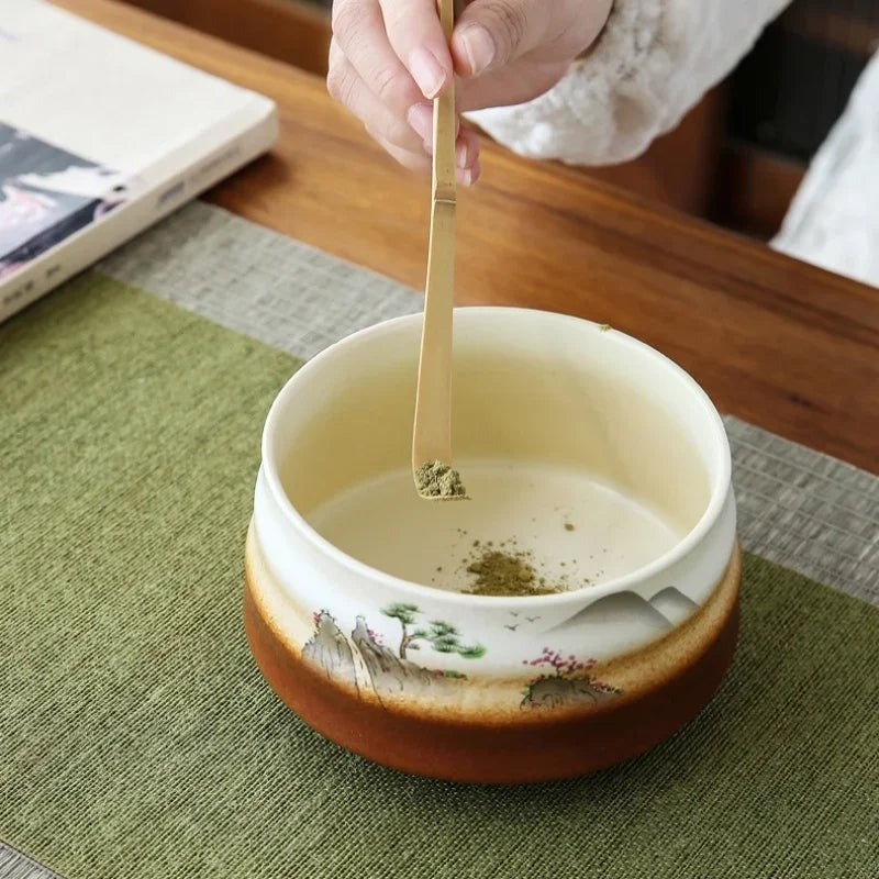 Faraway Mountain Matcha Set Ceramic Kiln-Formed Teaware Accessories Matcha Bowl Bamboo Stirrer Traditional Tea Culture Kit Gifts
