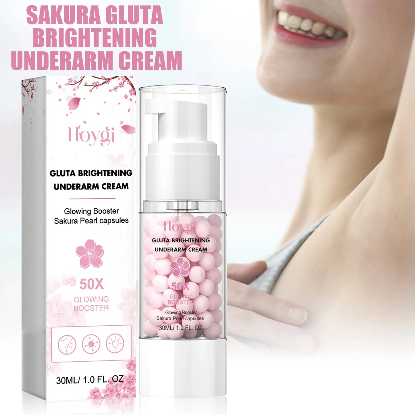 Hoygi Sakura Pearl Brightening Underarm Cream Fade Melanin Elbows Armpits Nourish Skin Improve Dullness Whitening Capsule Cream