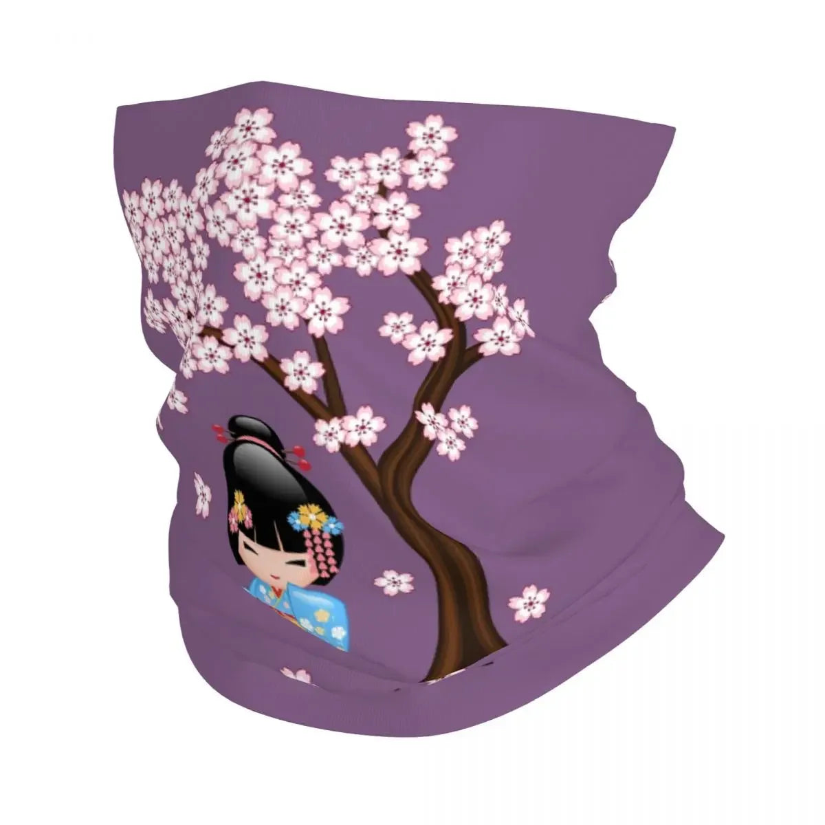 Custom Japanese Girl Sakura Kokeshi Doll Bandana Neck Gaiter for Hiking Camping Men Women Wrap Scarf Balaclava Warmer