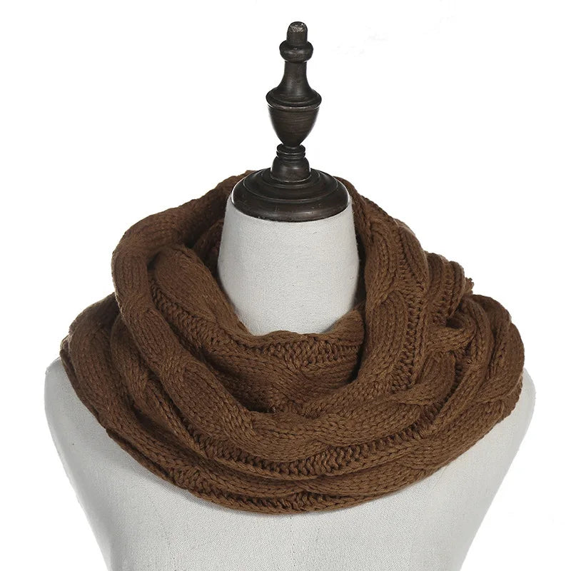 New women solid color cable knitting wool snood infinity scarf winter neck warmer cowl collar circle scarves AC041
