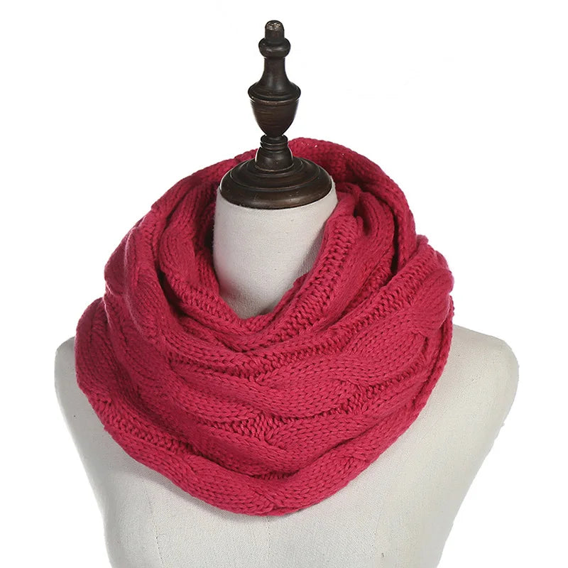 New women solid color cable knitting wool snood infinity scarf winter neck warmer cowl collar circle scarves AC041