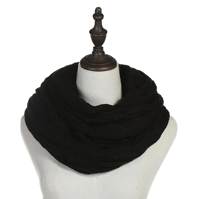 New women solid color cable knitting wool snood infinity scarf winter neck warmer cowl collar circle scarves AC041