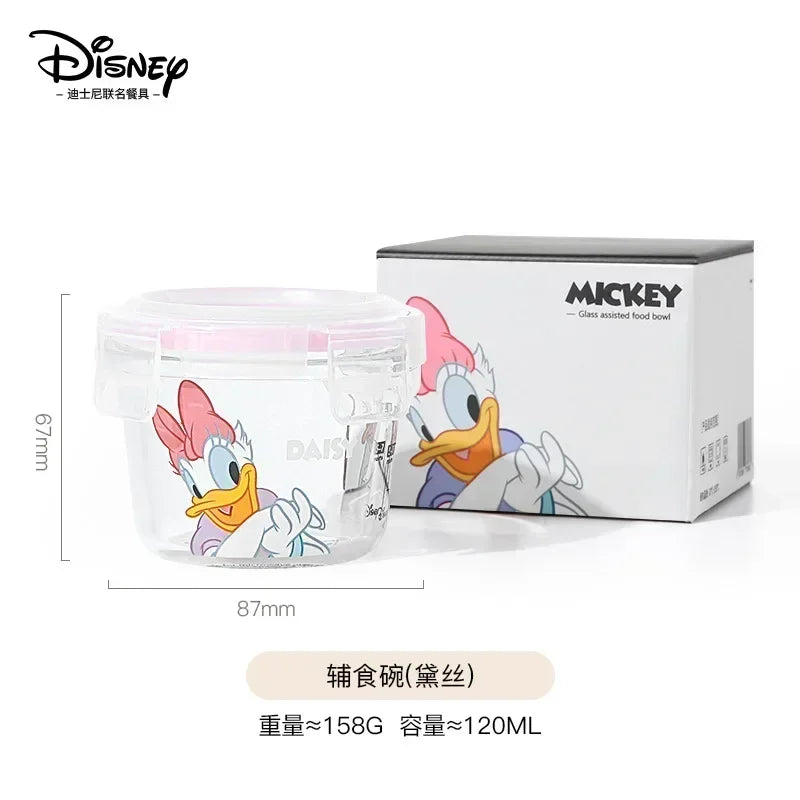 Disney Mickey Mouse Cartoon Glass Lunch Box Cartoon Donald Duck Pattern with Lid Soup Bowl Kawaii Anime Accessories Fruit Box