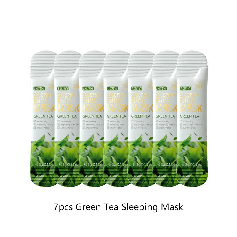 7pcs Cherry Blossoms Green Tea Centella Moisturizing Sleeping Mask Individual Packaging Nourishing Repair Skin Barrier Face Mask