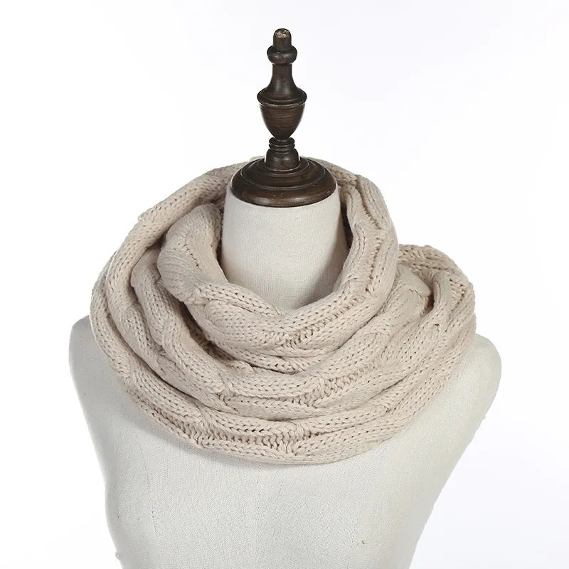 New women solid color cable knitting wool snood infinity scarf winter neck warmer cowl collar circle scarves AC041
