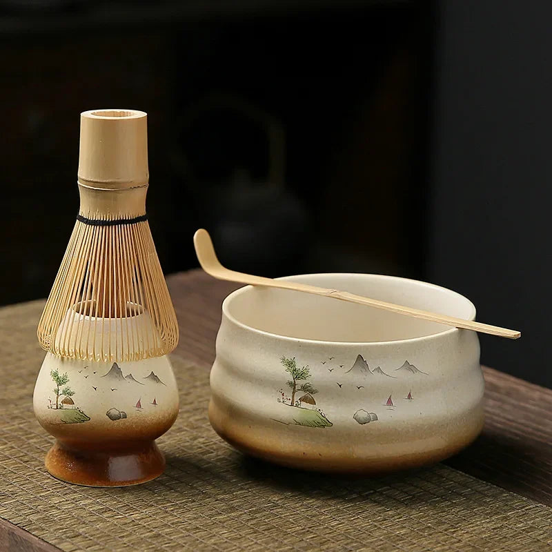 Faraway Mountain Matcha Set Ceramic Kiln-Formed Teaware Accessories Matcha Bowl Bamboo Stirrer Traditional Tea Culture Kit Gifts