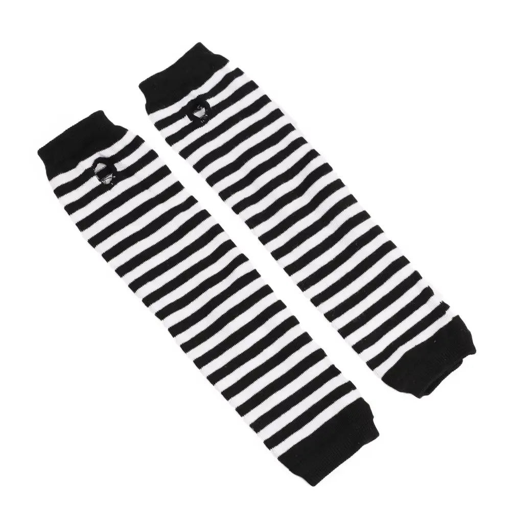 Punk Long Sleeves Fingerless Gloves Cuff for Women Men Stripe Hip-Hop Knitted Elbow Mittens Elastic Winter Arm Warmer Outdoor